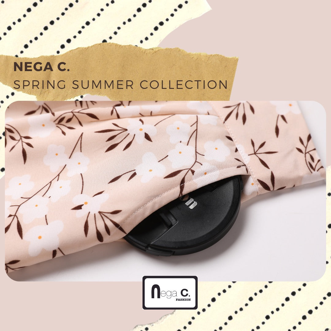 Nega C. กระโปรงพิมพ์ลาย|สีแอปริคอท|มีซับใน