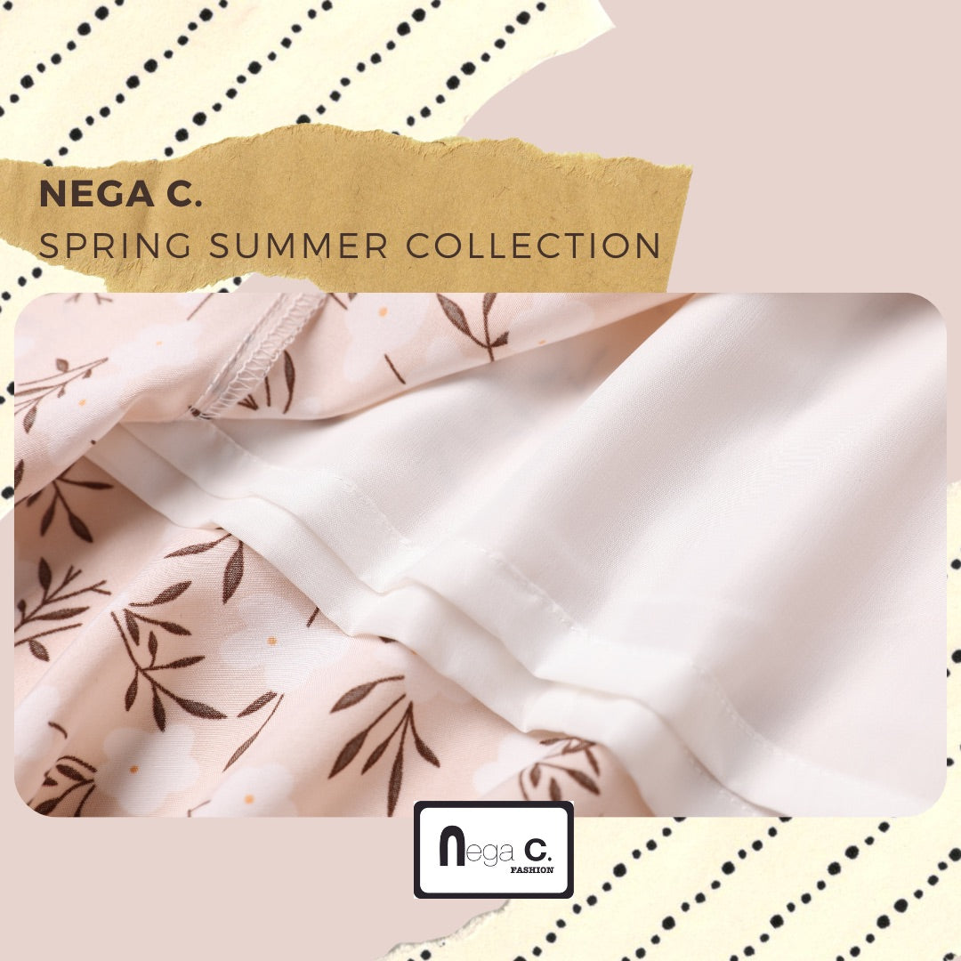 Nega C. กระโปรงพิมพ์ลาย|สีแอปริคอท|มีซับใน