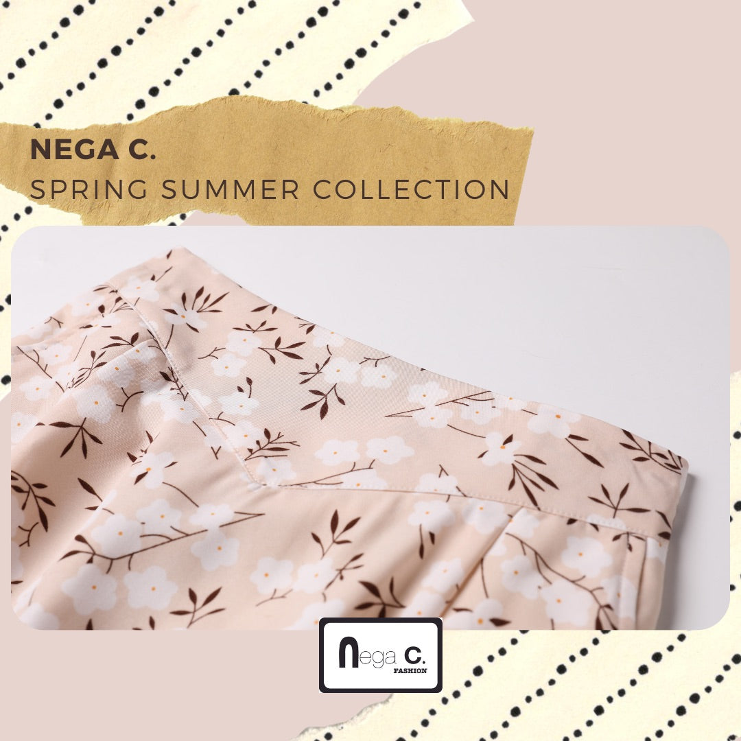 Nega C. กระโปรงพิมพ์ลาย|สีแอปริคอท|มีซับใน