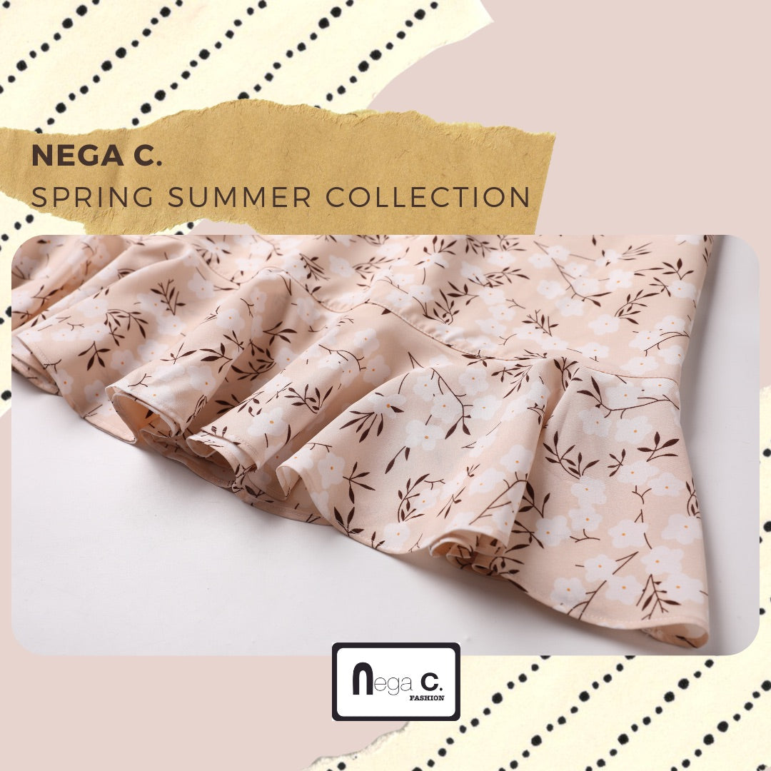 Nega C. กระโปรงพิมพ์ลาย|สีแอปริคอท|มีซับใน