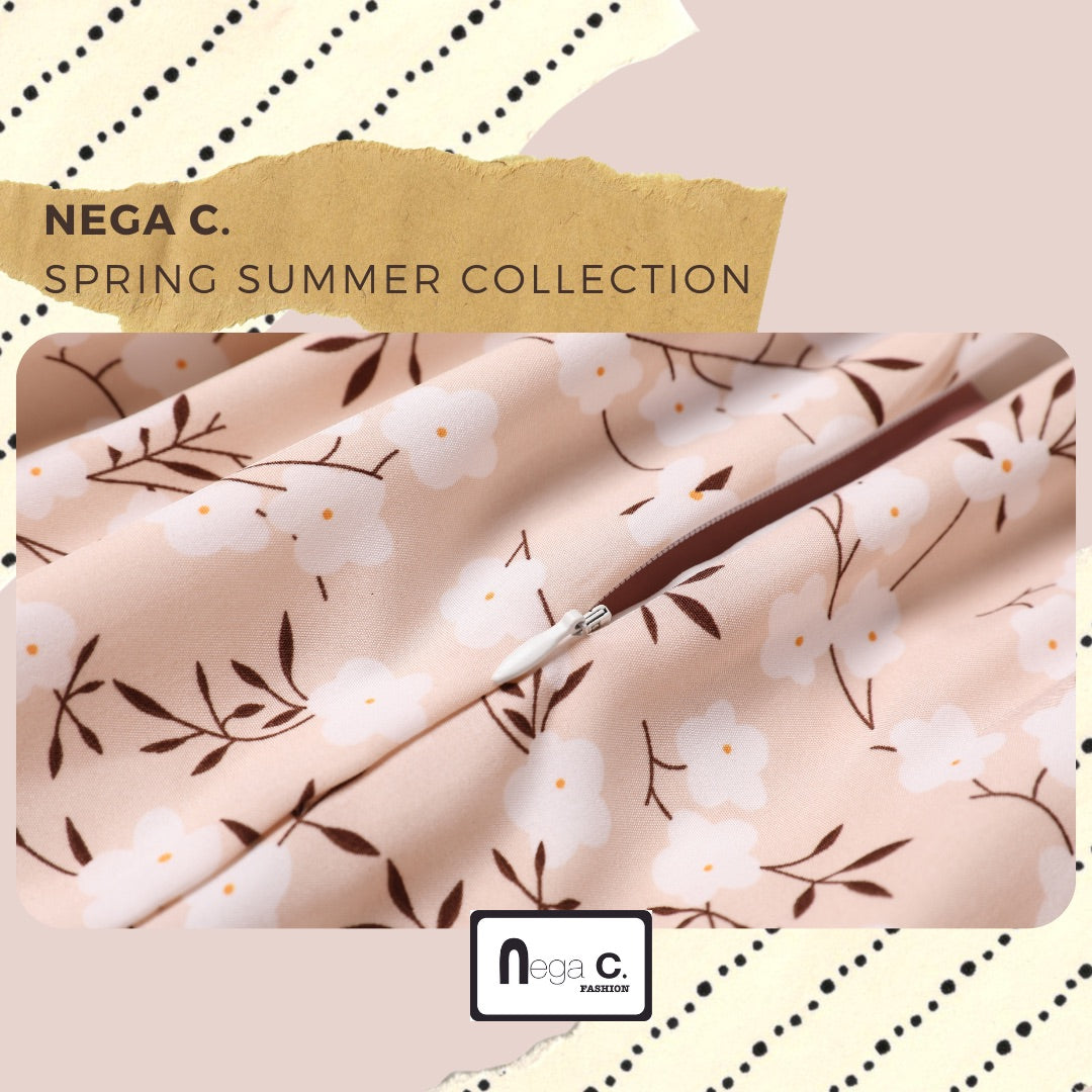 Nega C. กระโปรงพิมพ์ลาย|สีแอปริคอท|มีซับใน