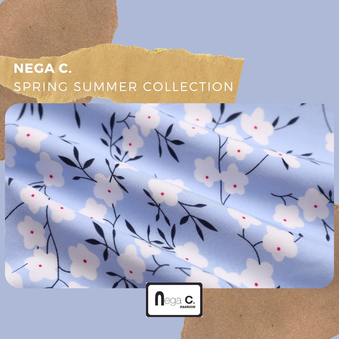 Nega C. 印花荷葉腳半截裙|淺藍色|有裡襯