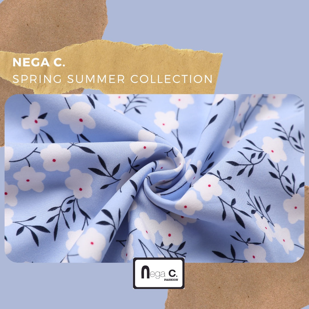 Nega C. 印花荷葉腳半截裙|淺藍色|有裡襯