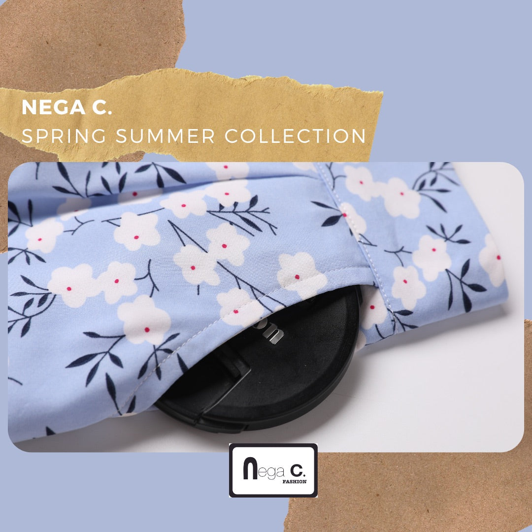 Nega C. 印花荷葉腳半截裙|淺藍色|有裡襯