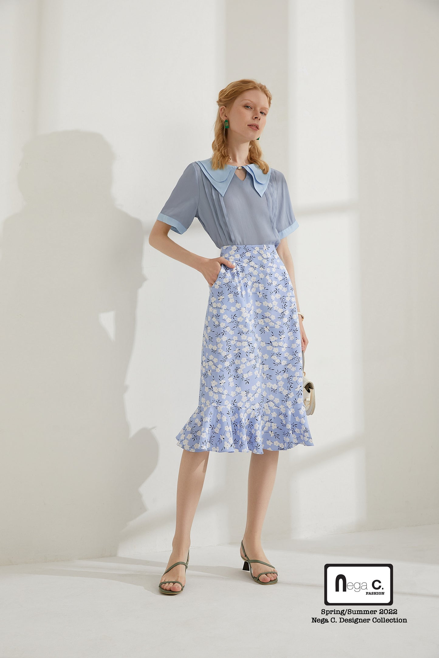 Nega C. 優雅雙領襯衫|淺藍色|無裡襯