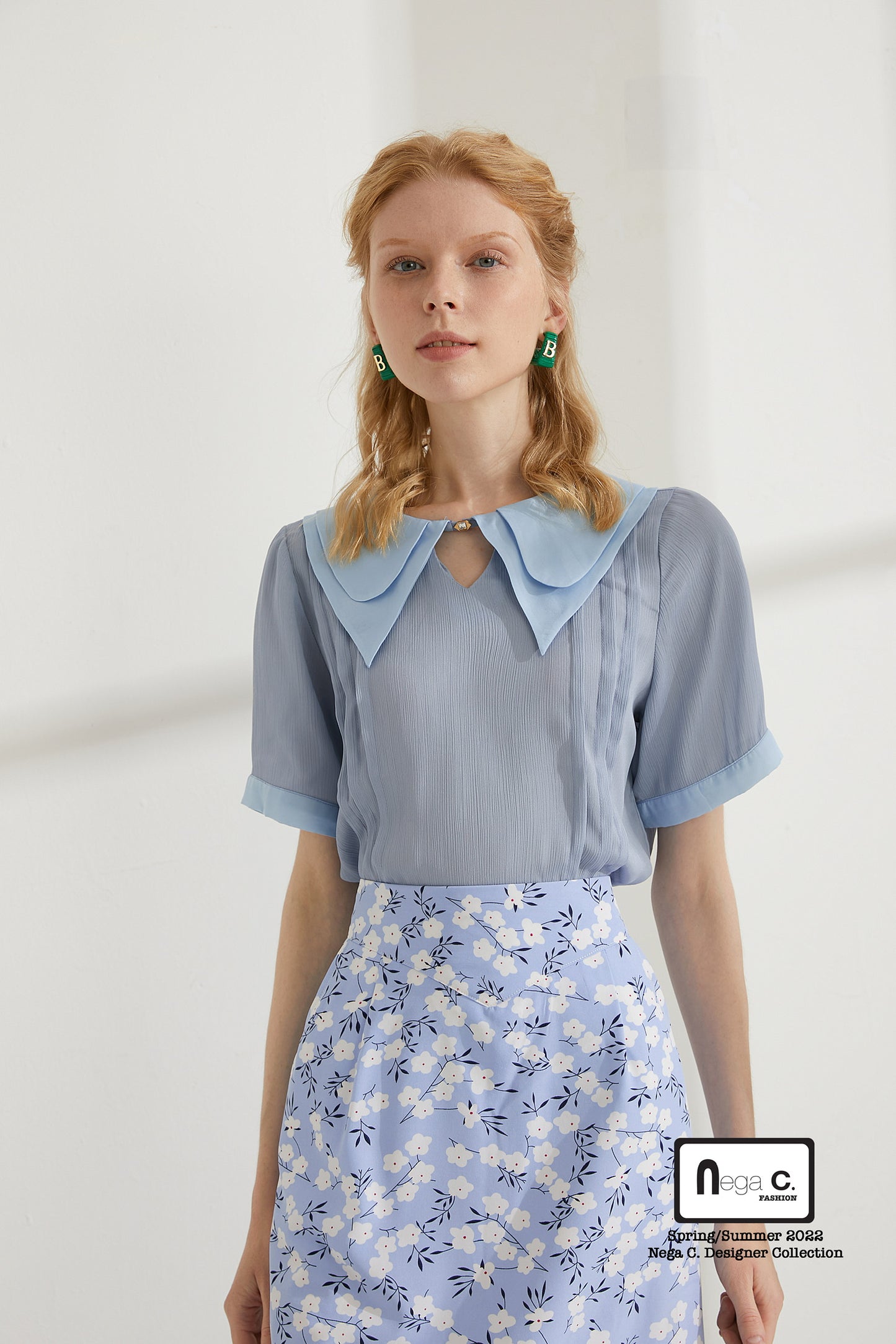 Nega C. 優雅雙領襯衫|淺藍色|無裡襯