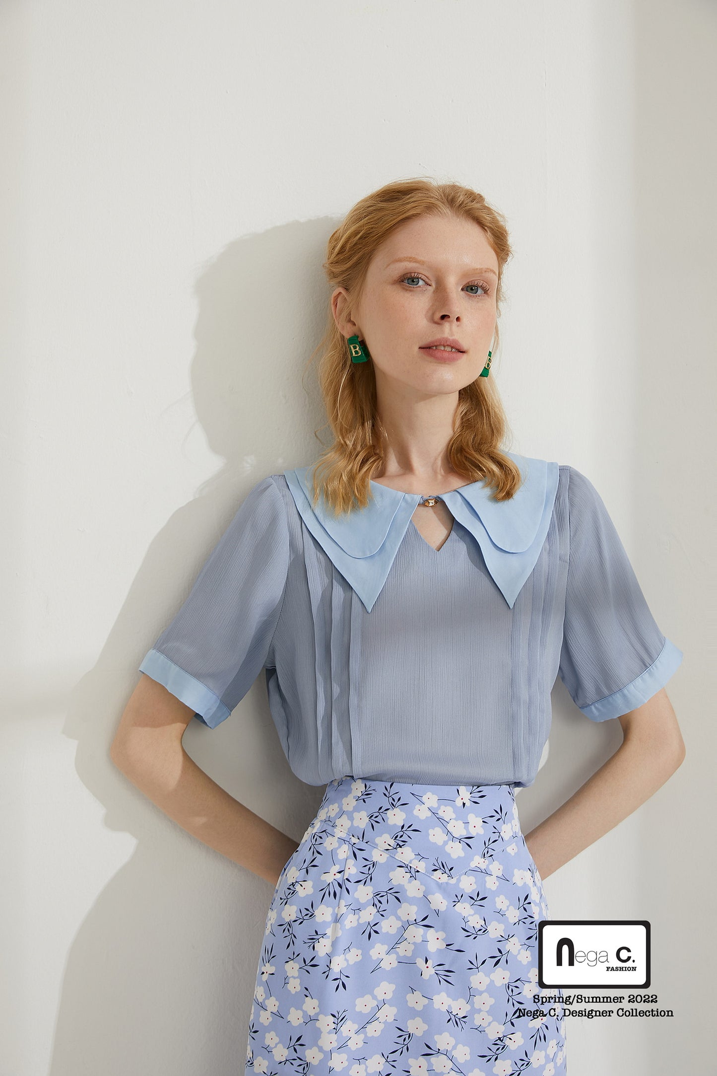 Nega C. 優雅雙領襯衫|淺藍色|無裡襯