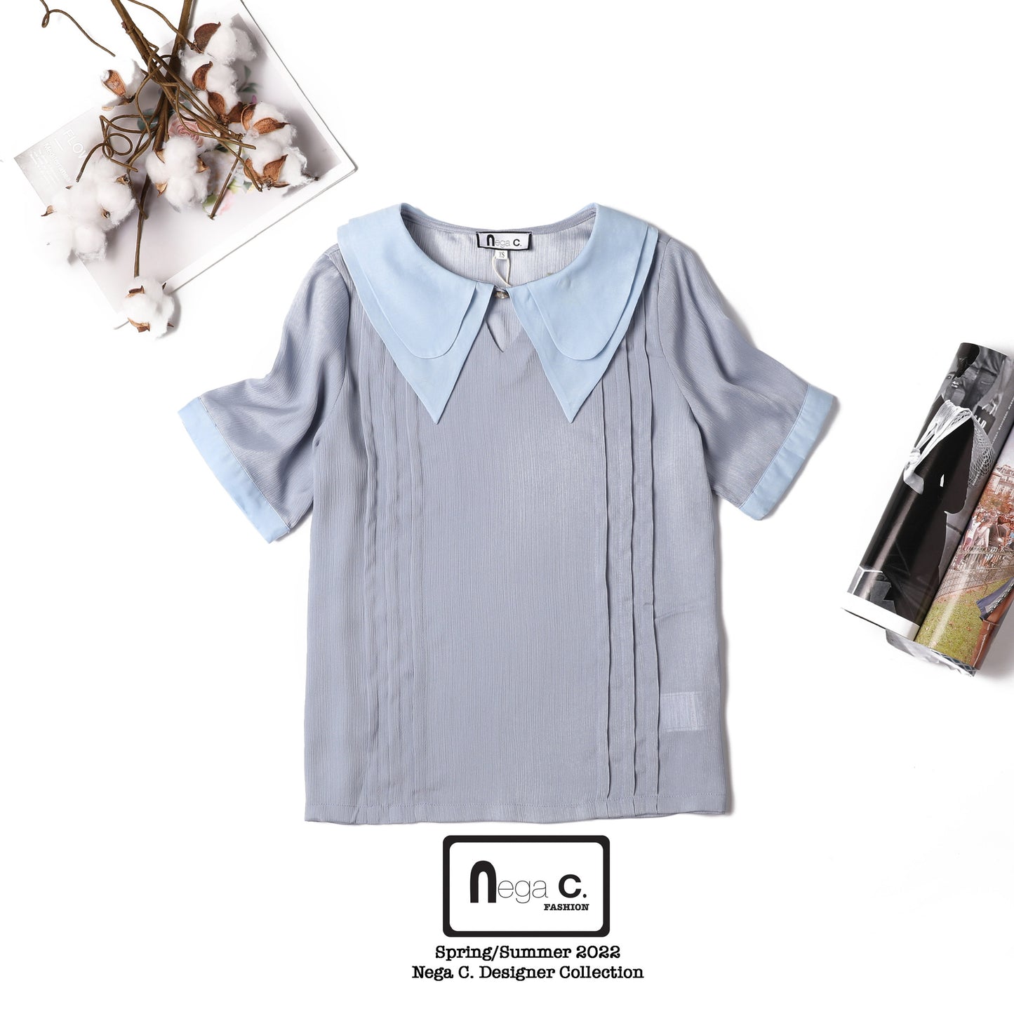 Nega C. 優雅雙領襯衫|淺藍色|無裡襯
