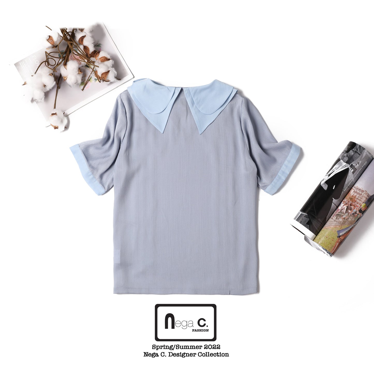 Nega C. 優雅雙領襯衫|淺藍色|無裡襯