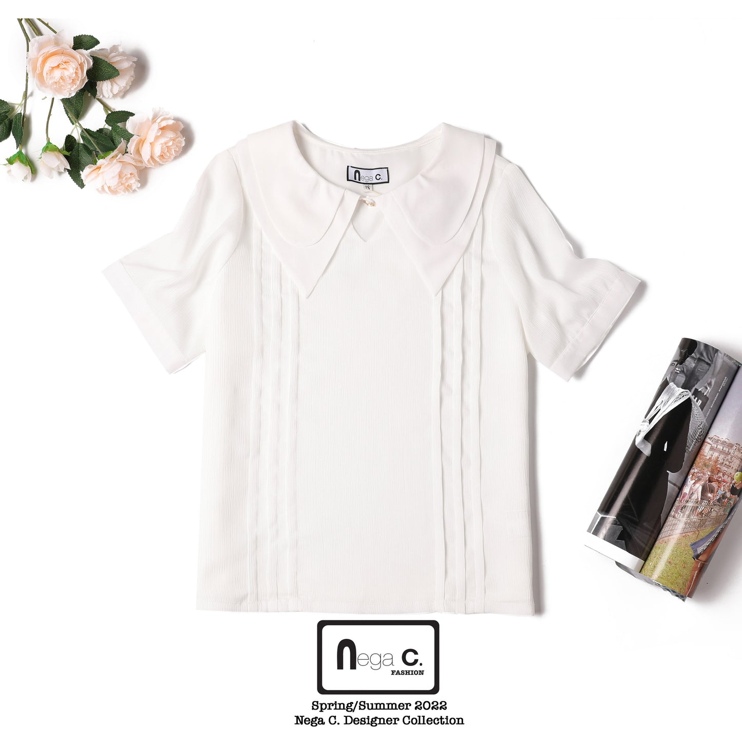Nega C. เสื้อเชิ้ตปกสองชั้นหรูหรา | สีขาว | ไม่มีซับใน