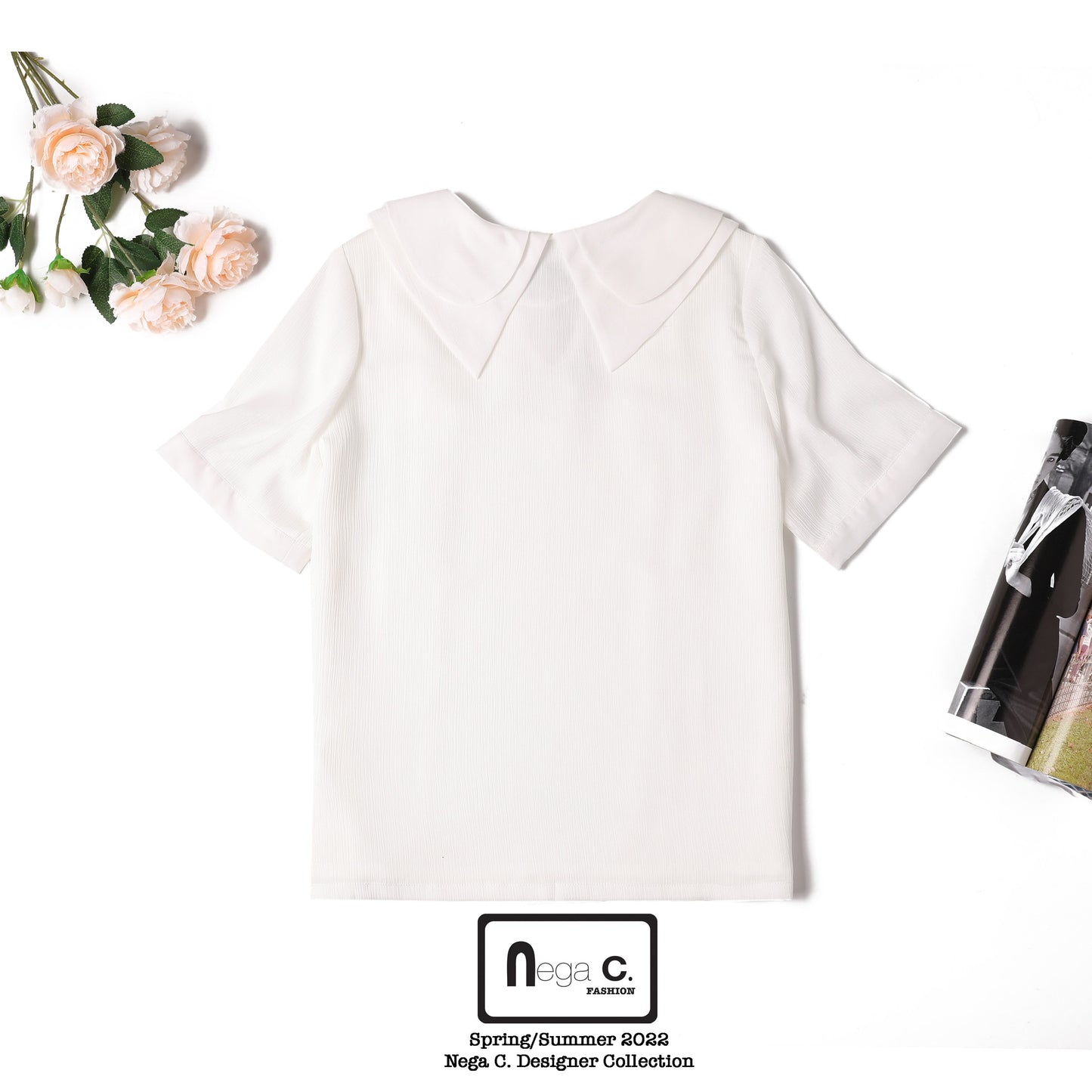 Nega C. เสื้อเชิ้ตปกสองชั้นหรูหรา | สีขาว | ไม่มีซับใน