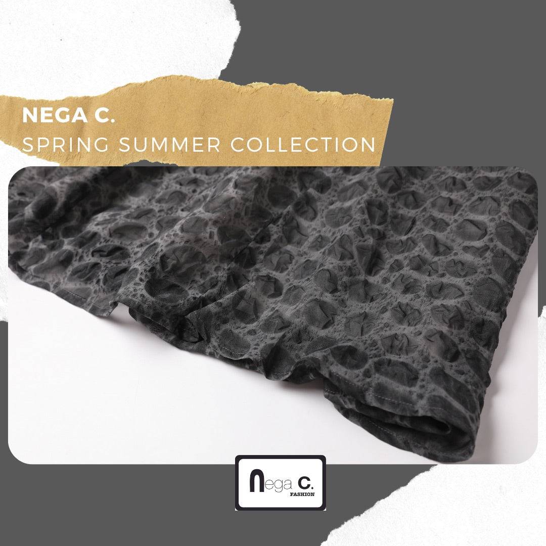 Nega C. กระโปรงชีฟองพิมพ์ลายหมึก | สีดำ | มีซับใน