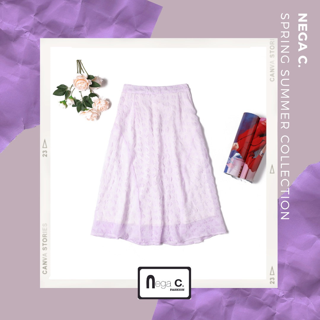 Nega C. กระโปรงชีฟองพิมพ์ลายหมึก | สีม่วง | มีซับใน