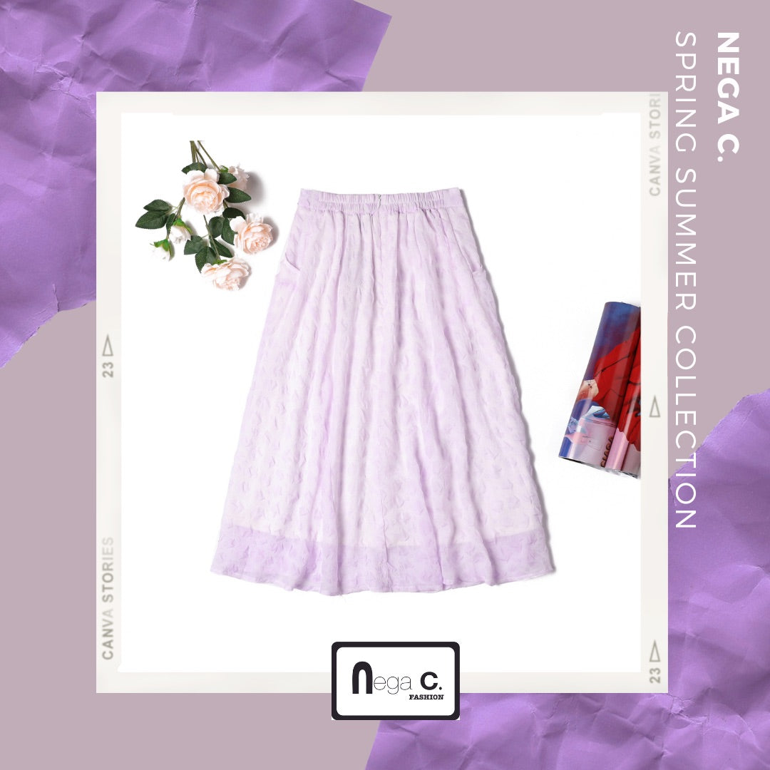 Nega C. กระโปรงชีฟองพิมพ์ลายหมึก | สีม่วง | มีซับใน
