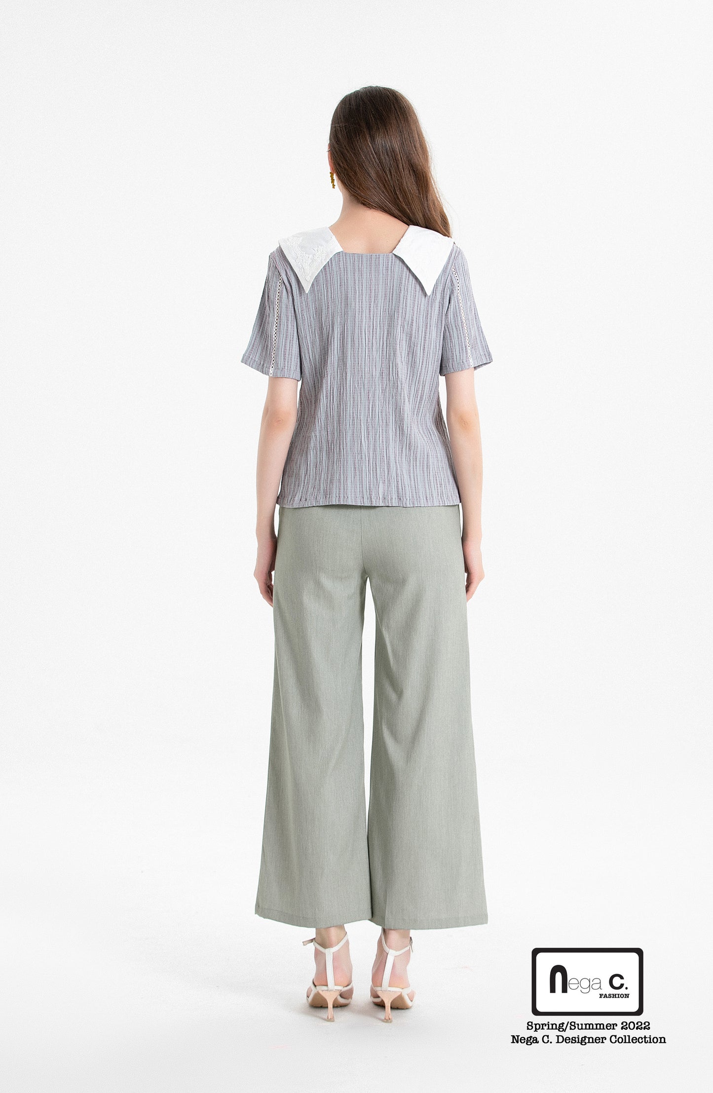 Nega C. Colorblock เสื้อคอกลมกระดุมสองแถว | สีม่วง | ไม่มีซับใน