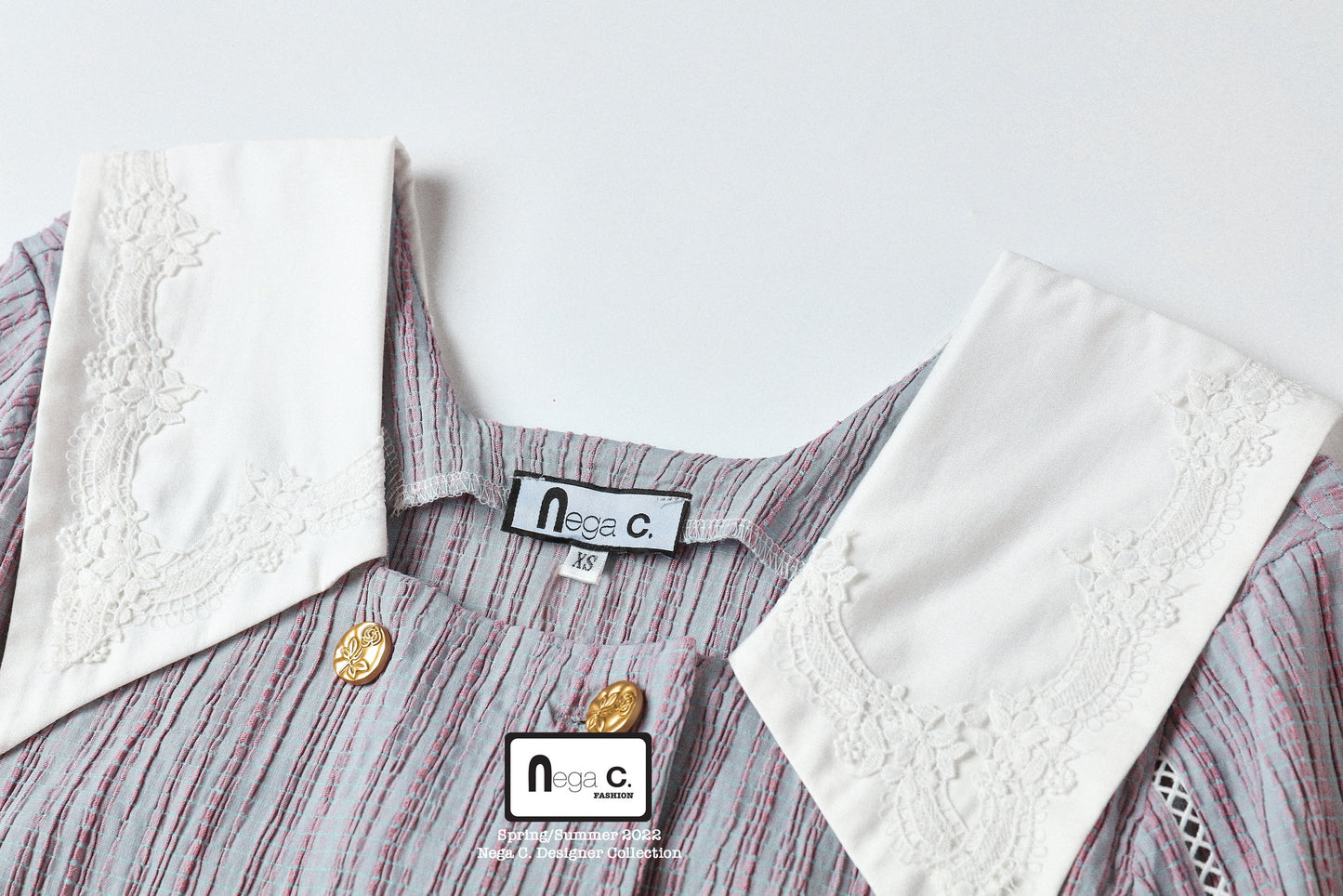 Nega C. Colorblock เสื้อคอกลมกระดุมสองแถว | สีม่วง | ไม่มีซับใน