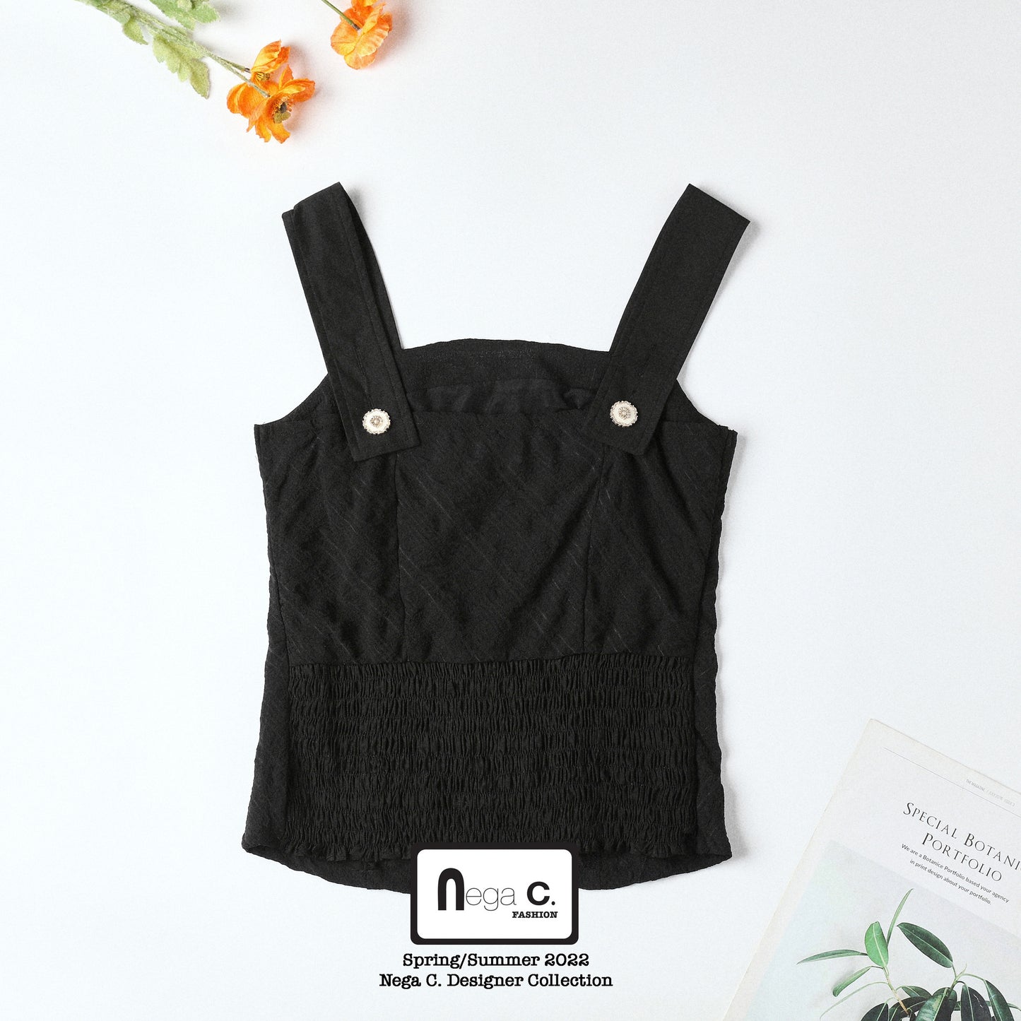 Nega C. เสื้อกั๊กอเนกประสงค์ทรงเข้ารูปพร้อมสายหนา|สีดำ|สายสะพายไหล่ปรับได้