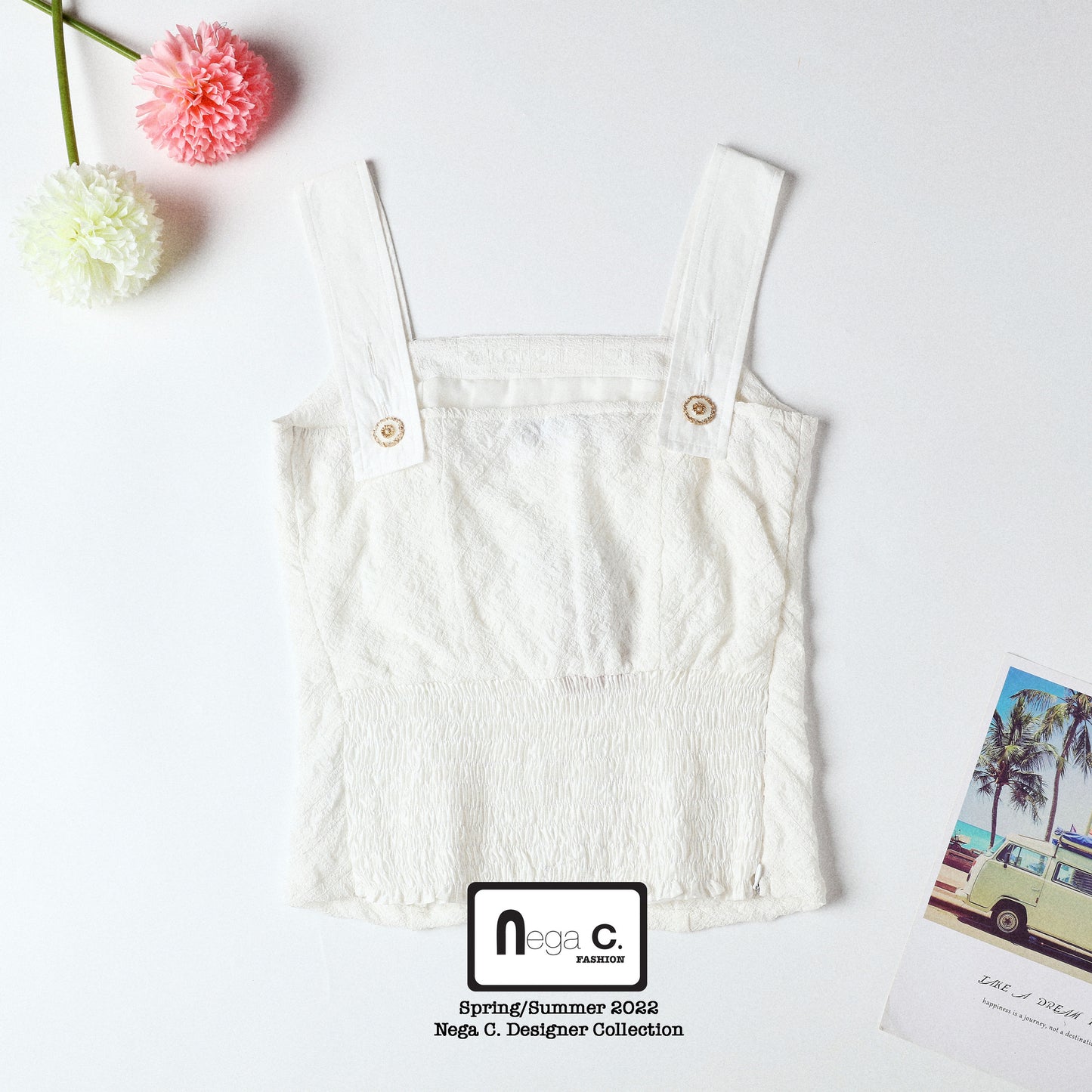 Nega C. เสื้อกั๊กอเนกประสงค์สายสะพายหนา slim fit | สีขาว | สายสะพายปรับได้