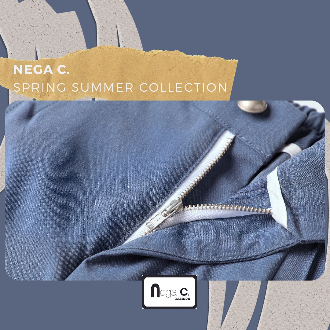 Nega C. กางเกงขากว้างเย็บหล่อ | สีฟ้า | ไม่มีซับใน