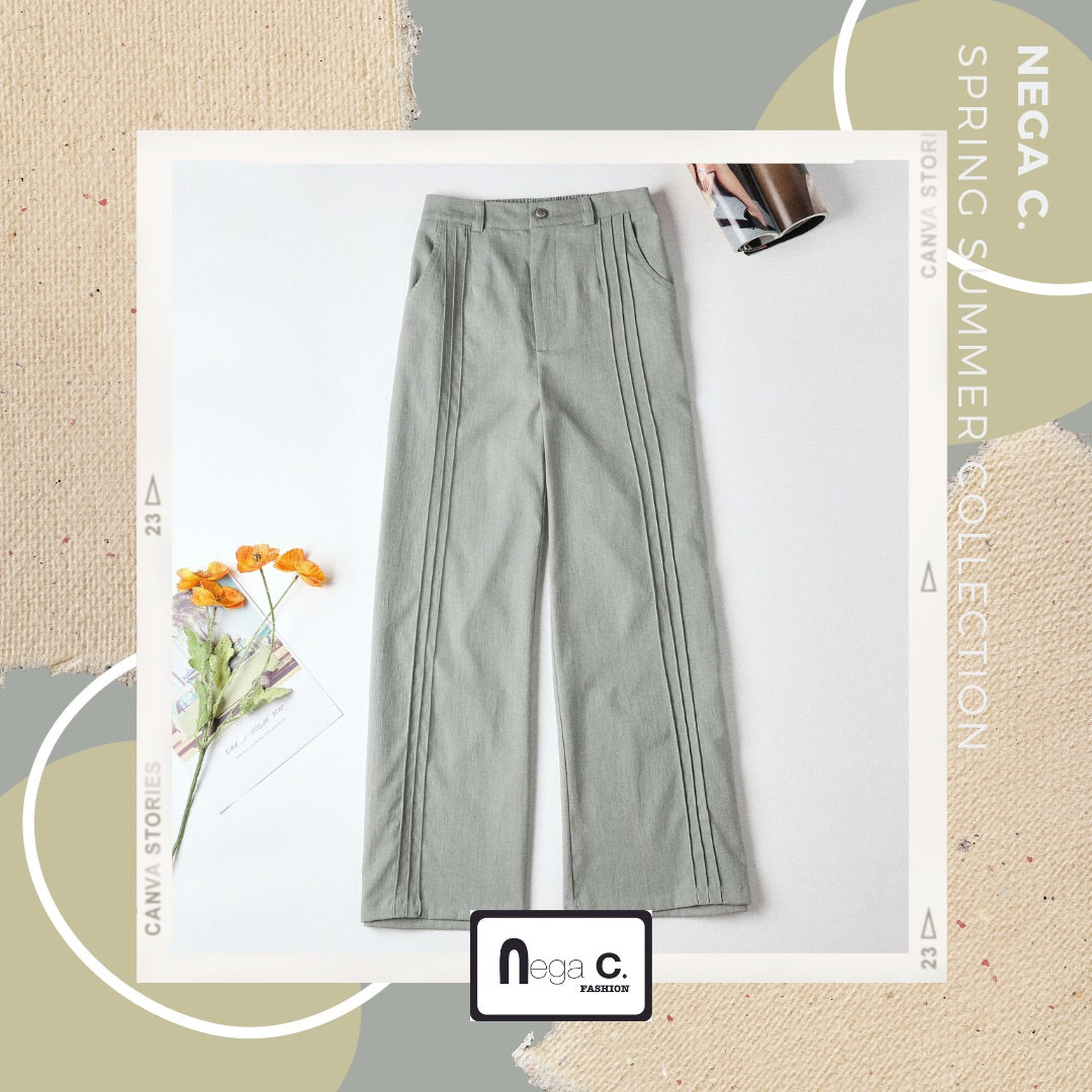 Nega C. กางเกงขากว้างเย็บหล่อ | สีเทา | ไม่มีซับใน