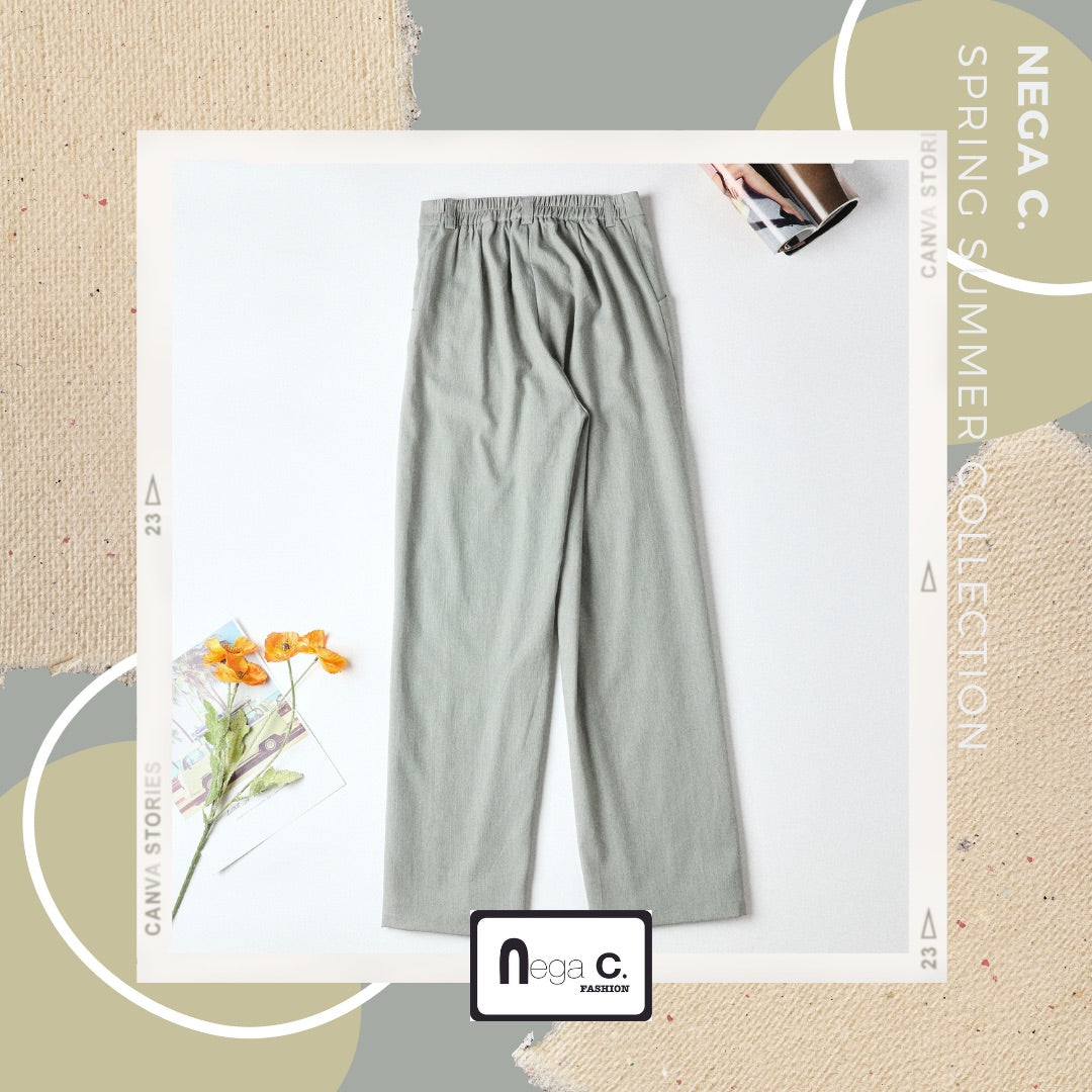 Nega C. กางเกงขากว้างเย็บหล่อ | สีเทา | ไม่มีซับใน
