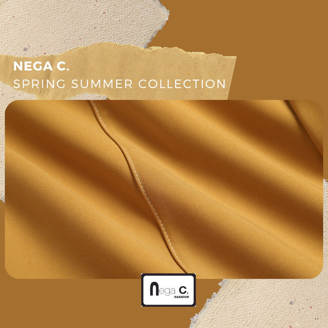 Nega C. 橡筋腰車線闊腿褲|羌黃色|橡筋腰|微彈|