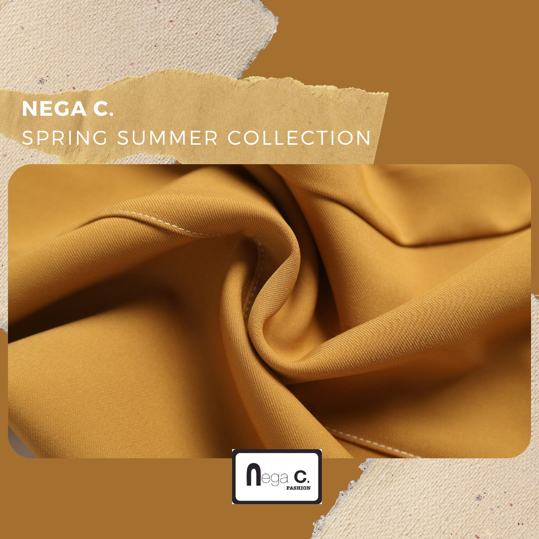 Nega C. 橡筋腰車線闊腿褲|羌黃色|橡筋腰|微彈|