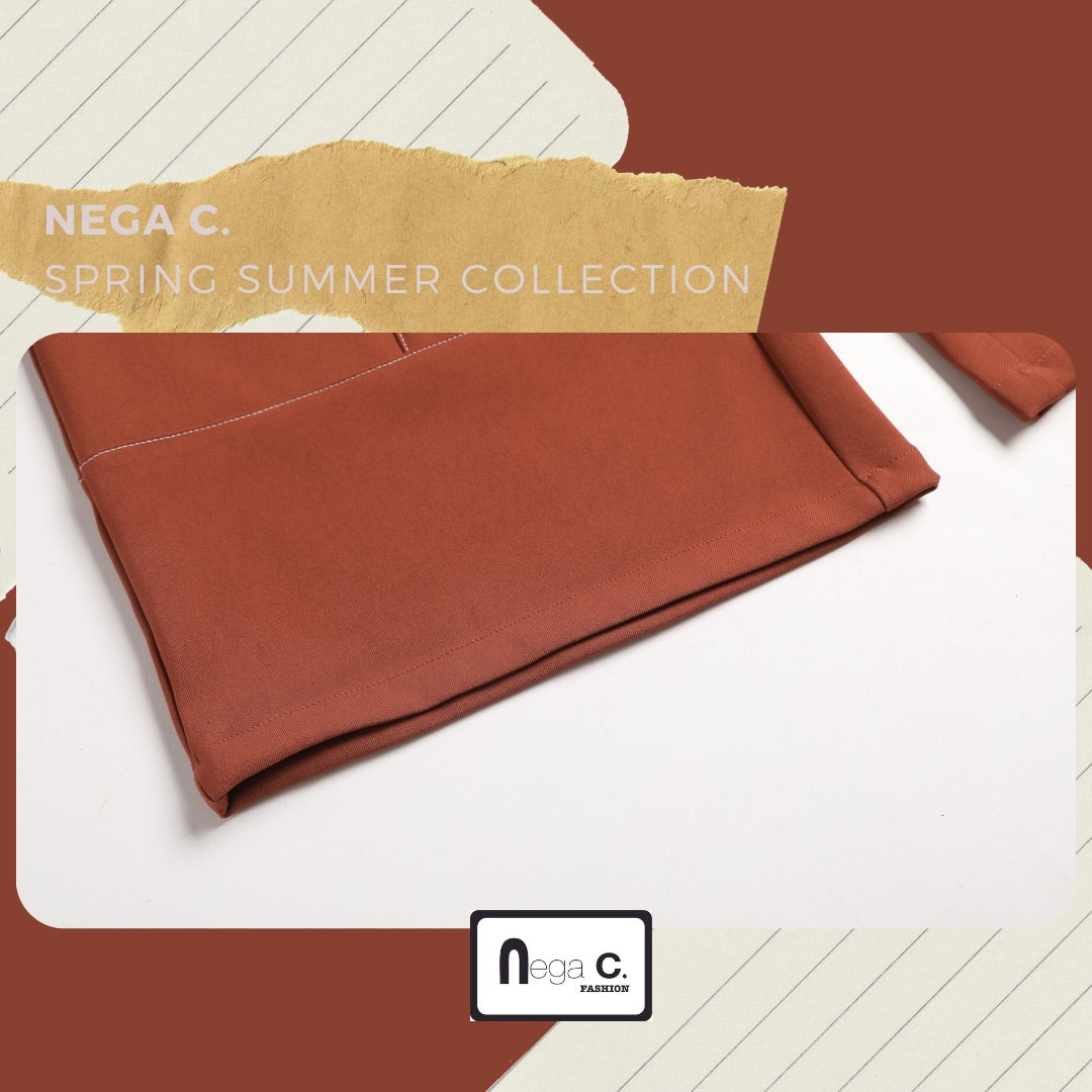 Nega C. กางเกงขากว้างเอวยางยืด | สีเบอร์กันดี | เอวยางยืด | ยืดหยุ่นเล็กน้อย |