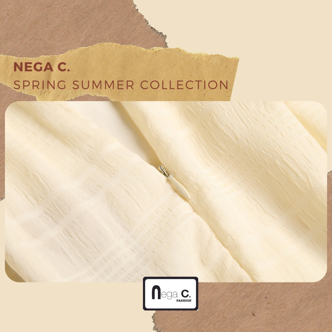 Nega C. กระโปรงยาวลายสก๊อตทรงเอมีผ่า | สีแอปริคอท | มีซับใน | ผ่า