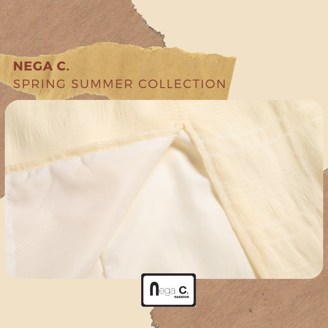 Nega C. กระโปรงยาวลายสก๊อตทรงเอมีผ่า | สีแอปริคอท | มีซับใน | ผ่า