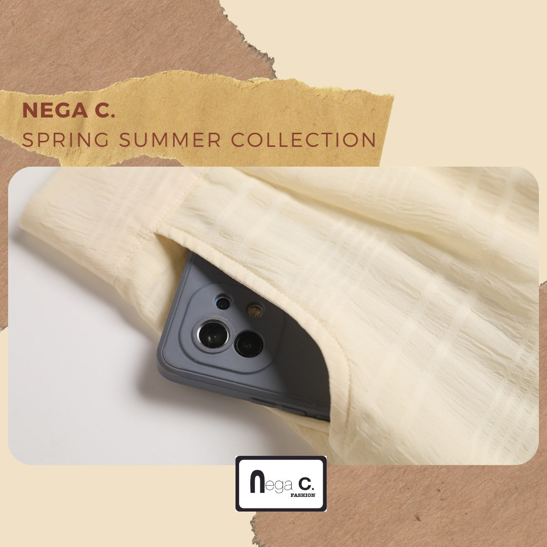 Nega C. กระโปรงยาวลายสก๊อตทรงเอมีผ่า | สีแอปริคอท | มีซับใน | ผ่า