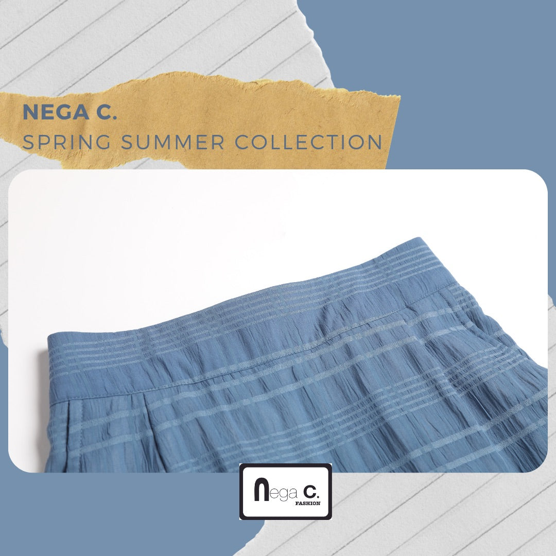 Nega C. กระโปรงยาวลายสก๊อตทรงเอมีผ่า | สีน้ำเงิน | มีซับใน | ผ่า