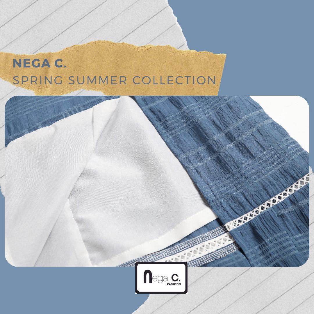Nega C. กระโปรงยาวลายสก๊อตทรงเอมีผ่า | สีน้ำเงิน | มีซับใน | ผ่า