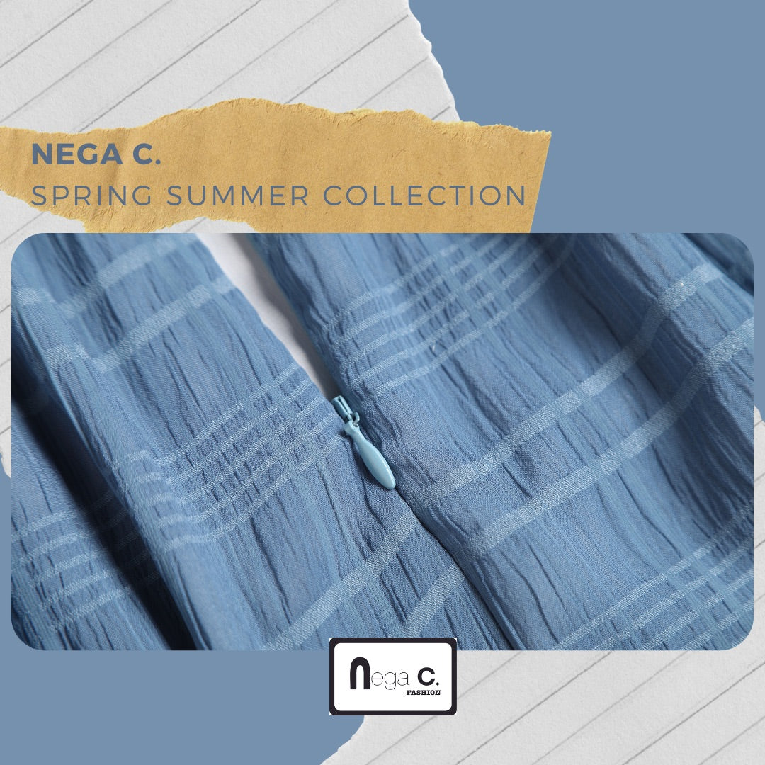 Nega C. กระโปรงยาวลายสก๊อตทรงเอมีผ่า | สีน้ำเงิน | มีซับใน | ผ่า
