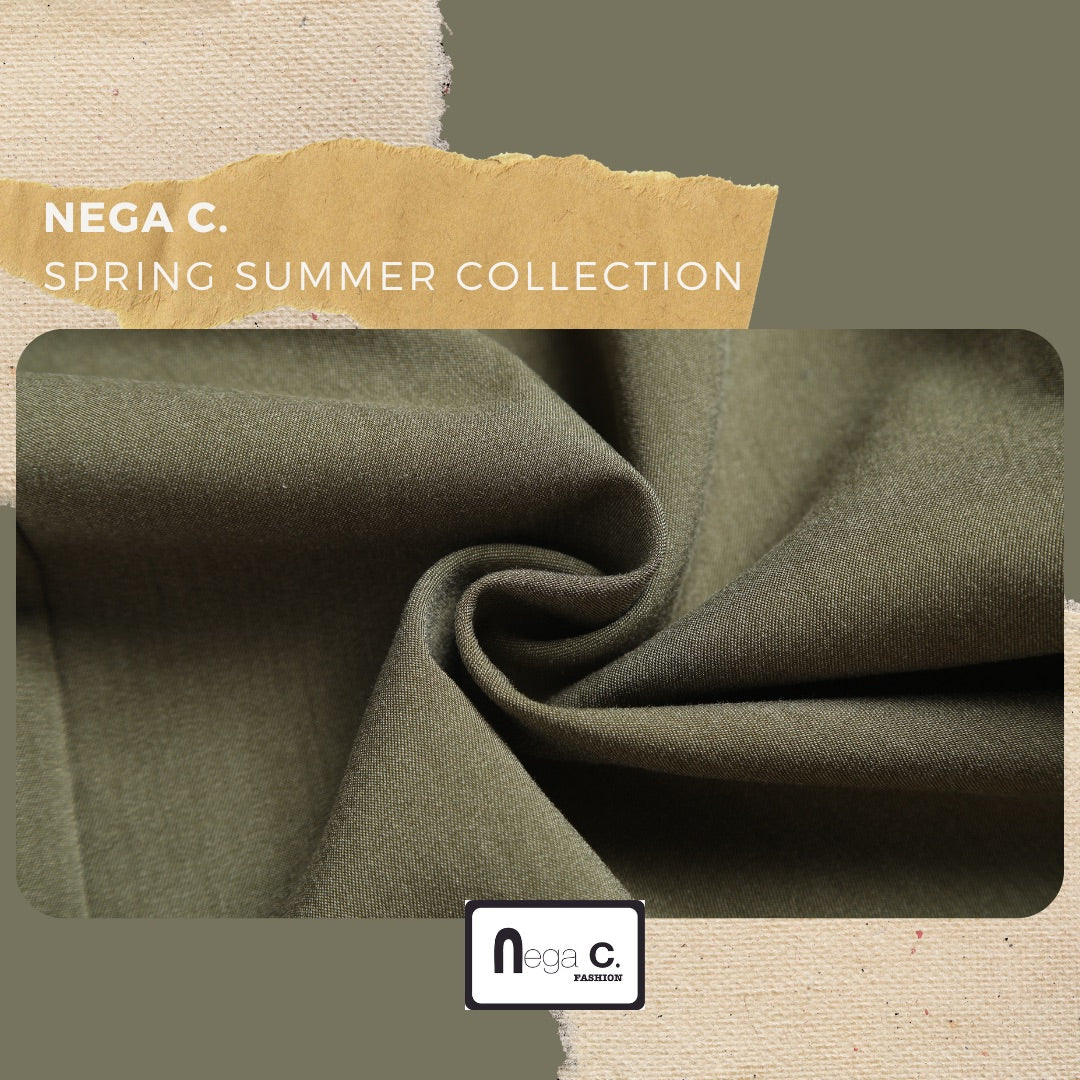 Nega C. กางเกงถุงกระดาษขากว้างเอวสูง | สีเขียว | ยางยืดไมโคร