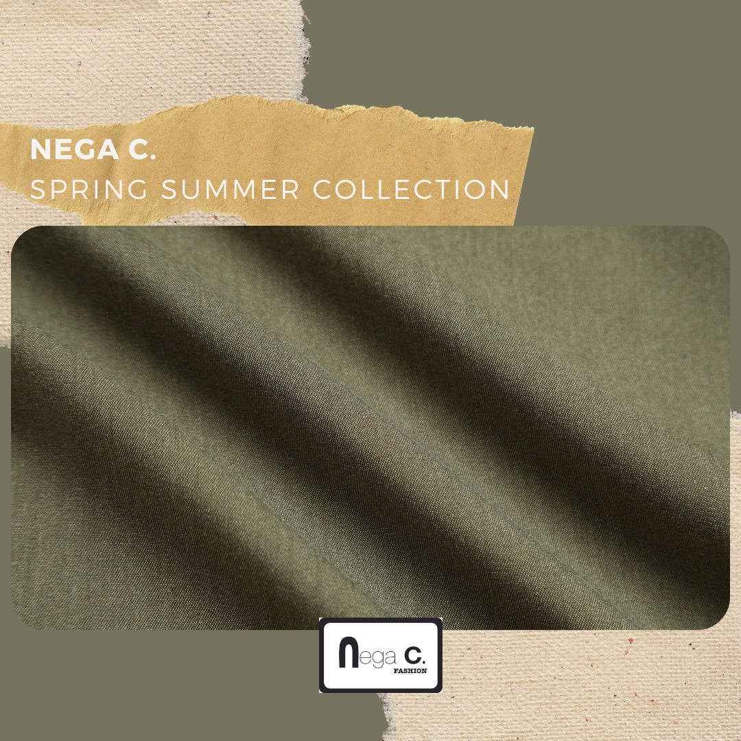 Nega C. กางเกงถุงกระดาษขากว้างเอวสูง | สีเขียว | ยางยืดไมโคร