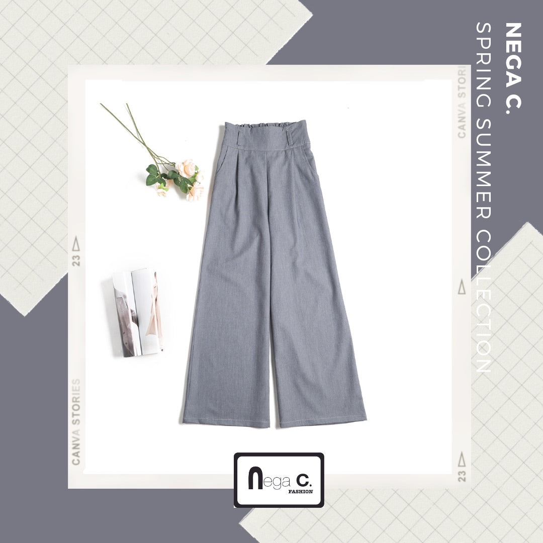Nega C. 高腰闊腿紙袋褲|灰色|微彈