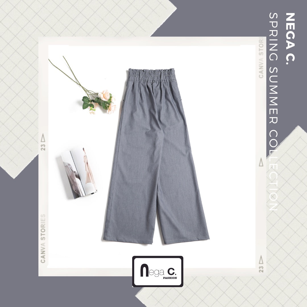 Nega C. 高腰闊腿紙袋褲|灰色|微彈