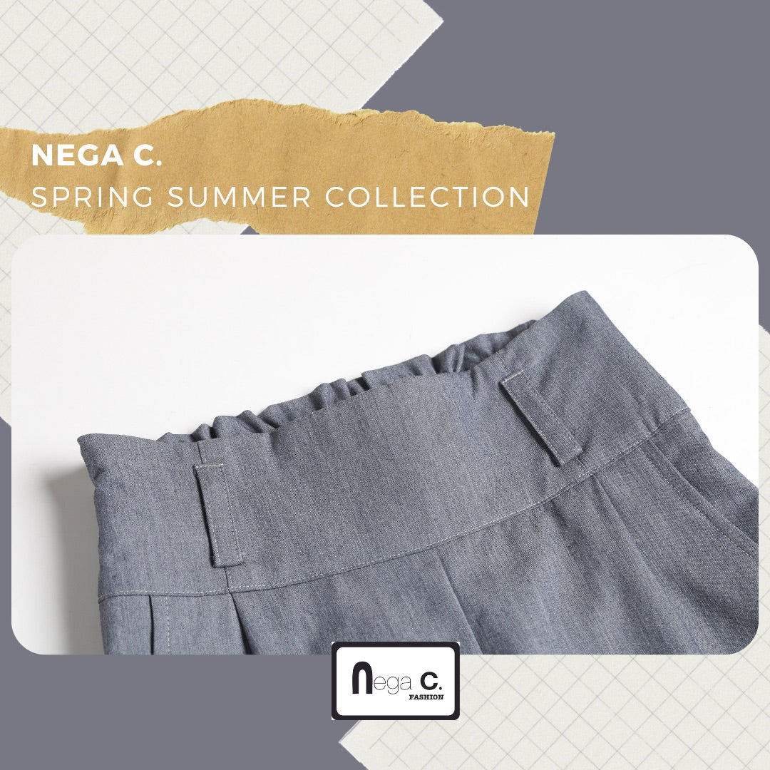 Nega C. 高腰闊腿紙袋褲|灰色|微彈