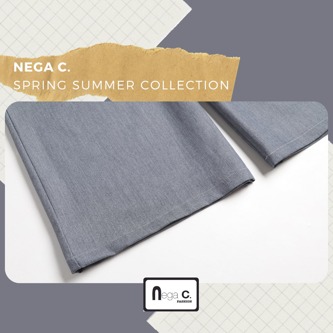 Nega C. 高腰闊腿紙袋褲|灰色|微彈