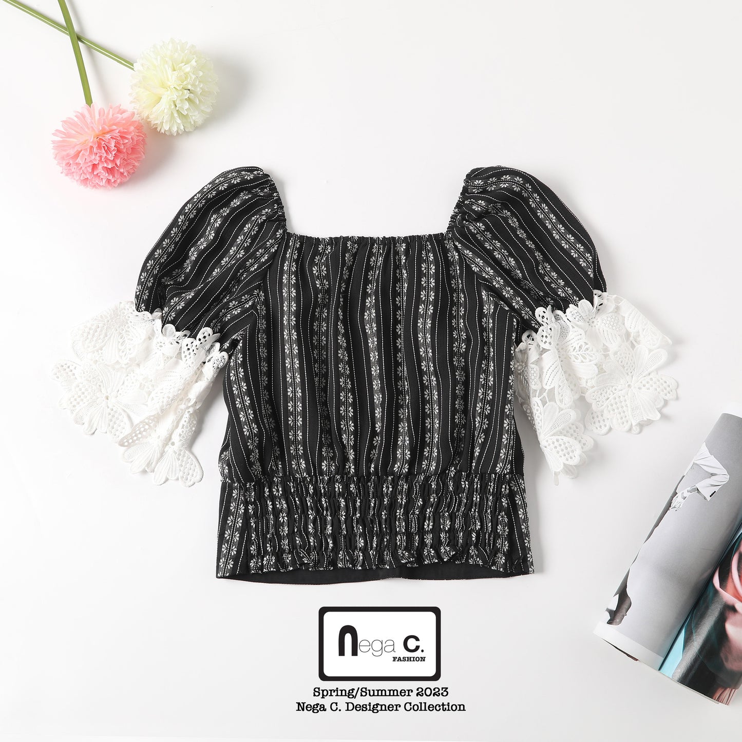 Nega C. เสื้อคอกลมพิมพ์ลายรูปหัวใจ| สีดำ| มีซับใน