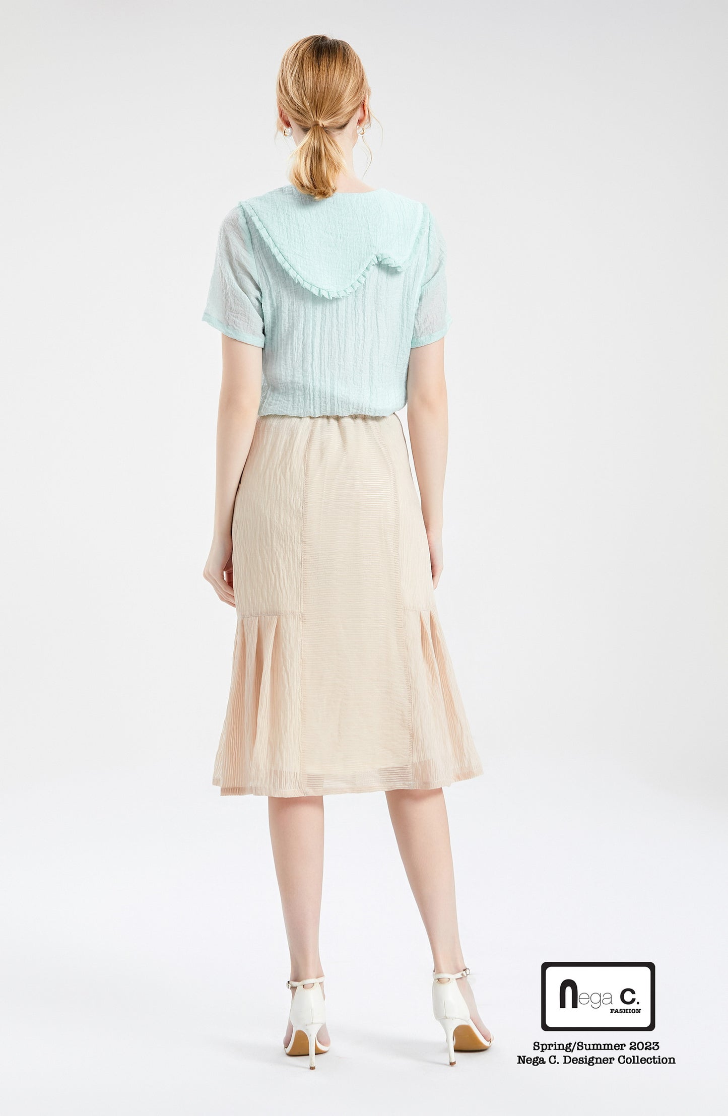 Nega C.เสื้อลูกไม้คอปกเมฆ| สีฟ้า| มีซับใน