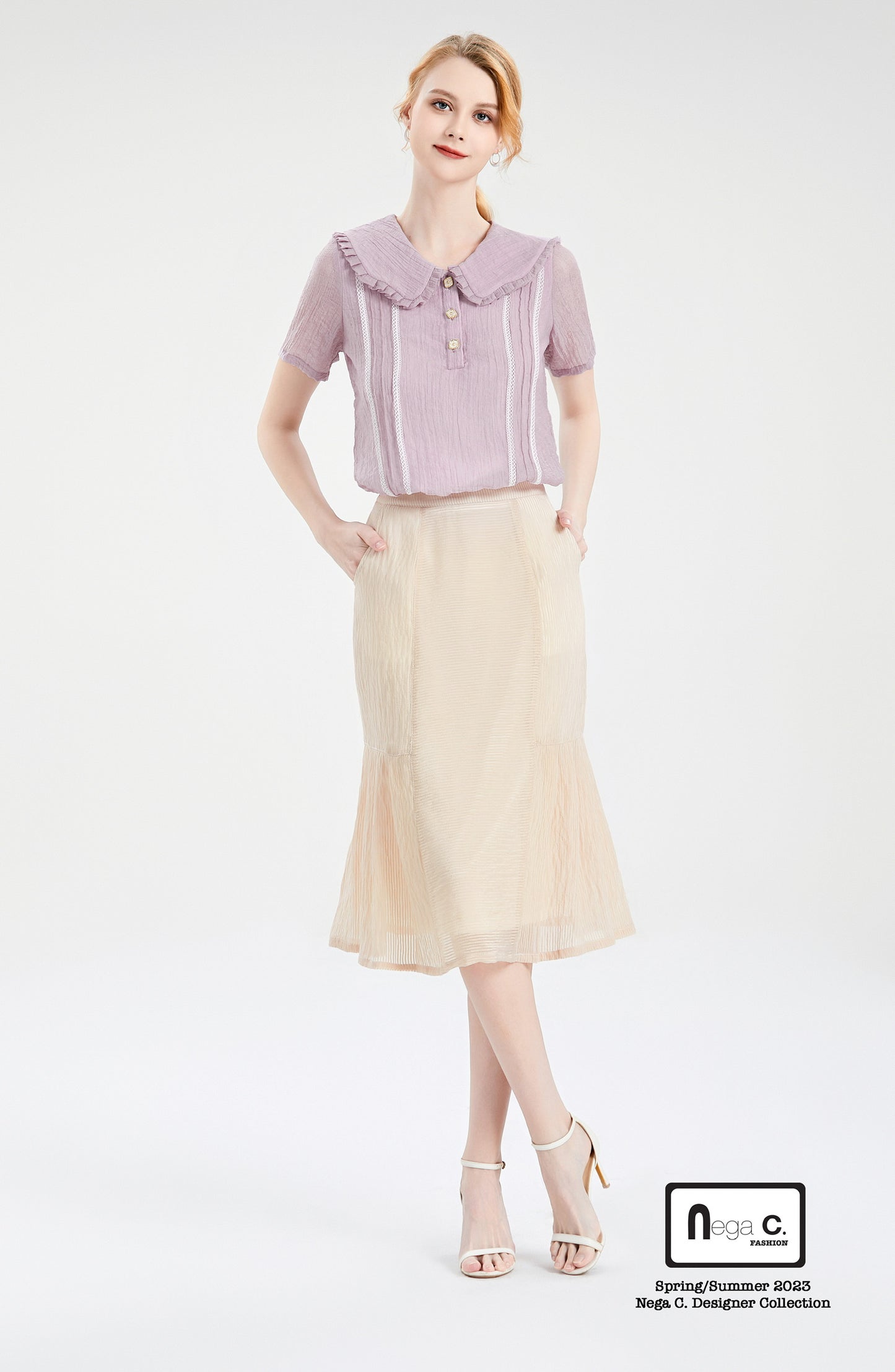 Nega C.เสื้อลูกไม้คอปกเมฆ| สีม่วง| มีซับใน
