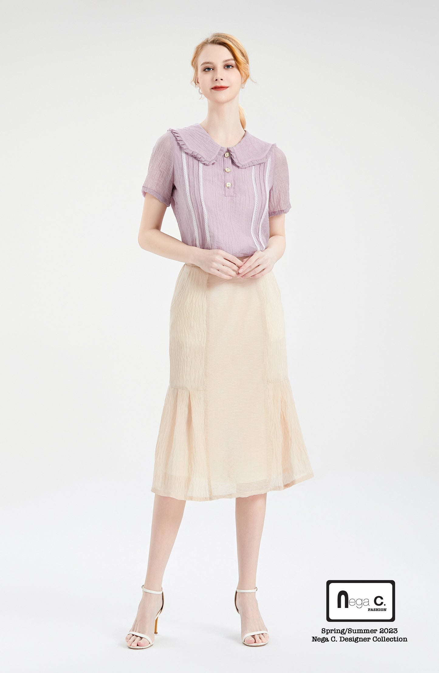 Nega C.เสื้อลูกไม้คอปกเมฆ| สีม่วง| มีซับใน