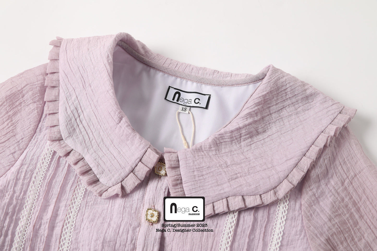 Nega C.เสื้อลูกไม้คอปกเมฆ| สีม่วง| มีซับใน