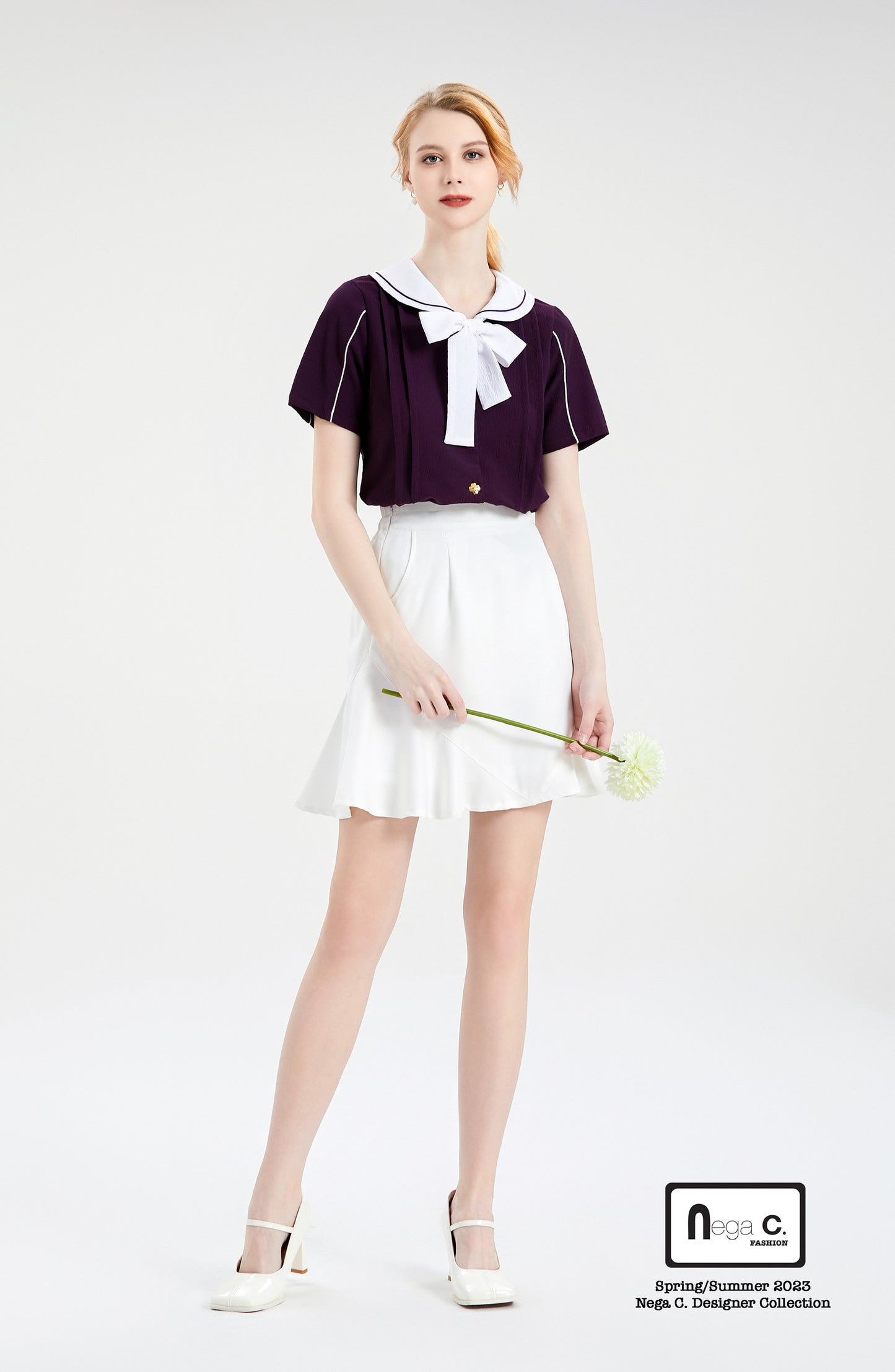 Nega C.เสื้อเชิ้ตผูกปมผีเสื้อ|สีม่วง