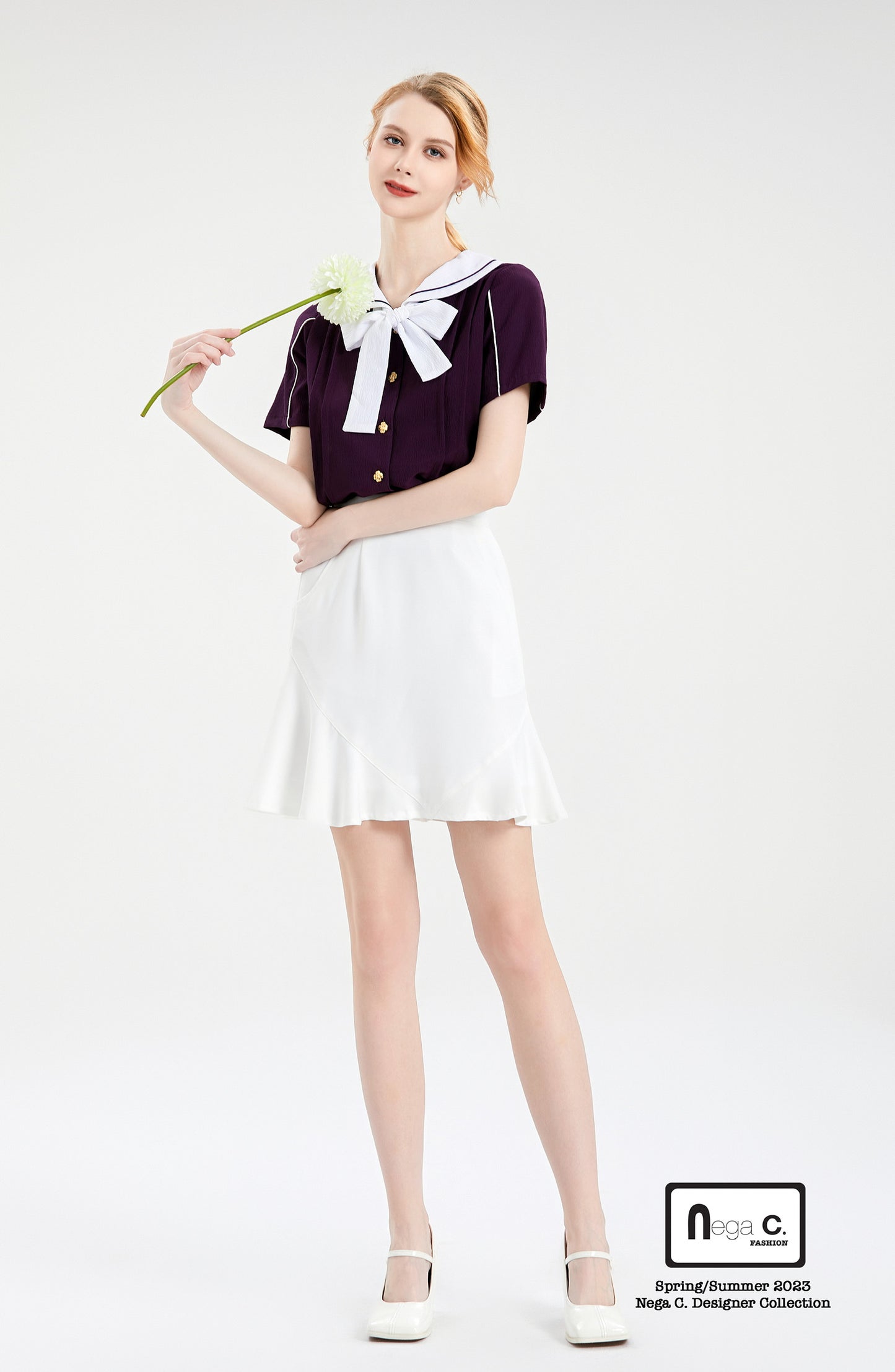 Nega C.เสื้อเชิ้ตผูกปมผีเสื้อ|สีม่วง