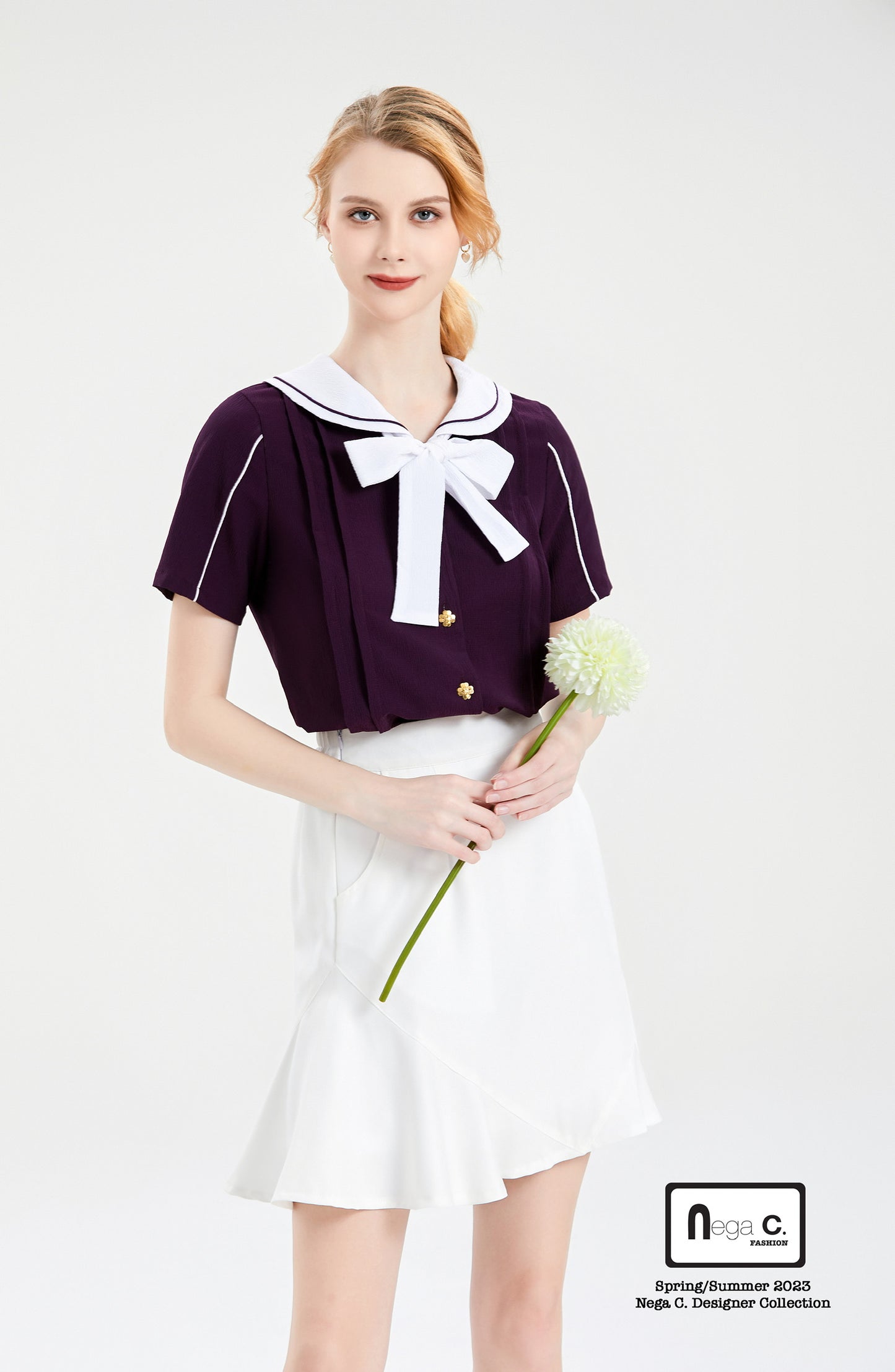 Nega C.เสื้อเชิ้ตผูกปมผีเสื้อ|สีม่วง