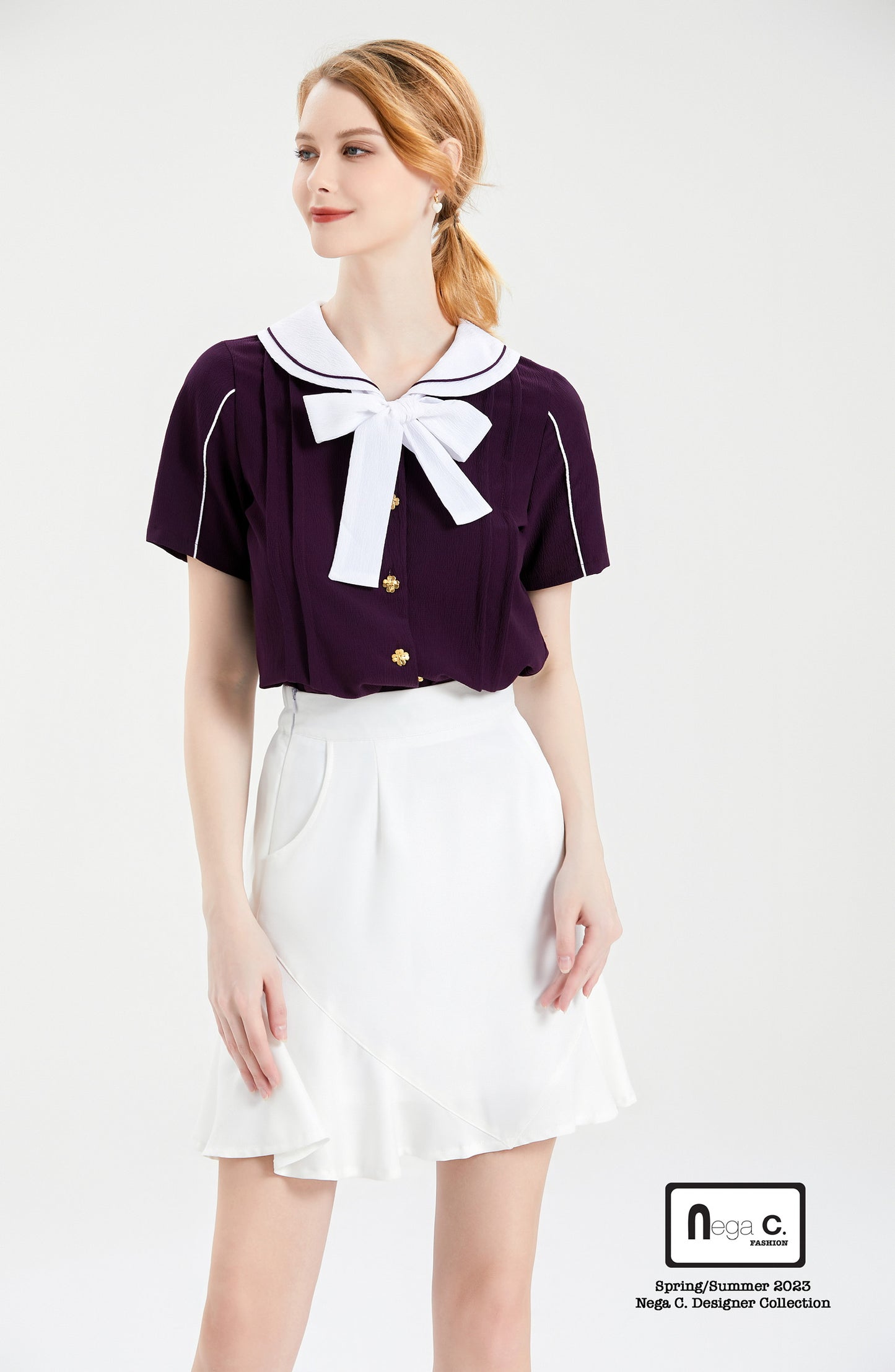 Nega C.เสื้อเชิ้ตผูกปมผีเสื้อ|สีม่วง
