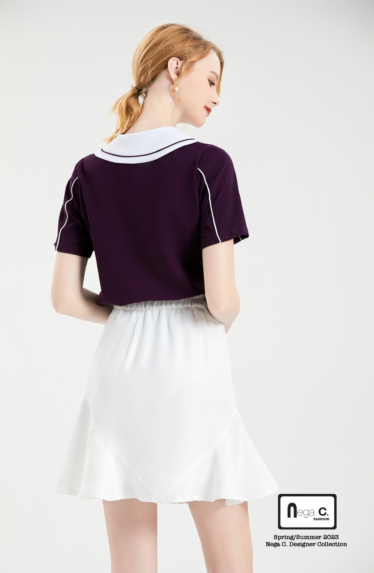 Nega C.เสื้อเชิ้ตผูกปมผีเสื้อ|สีม่วง